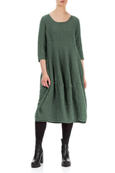 Balloon Cropped Sleeves Dark Sage Textured Linen Dress 3