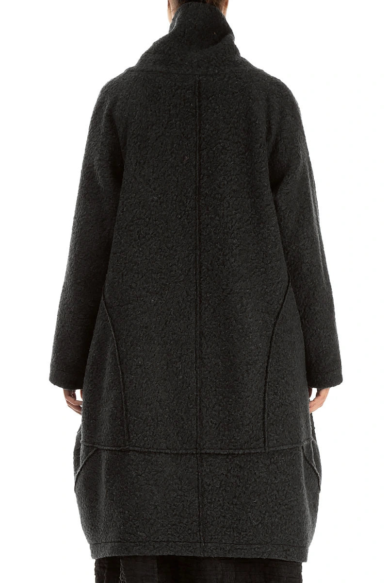 Balloon Dark Grey Plush Wool Cotton Coat 2