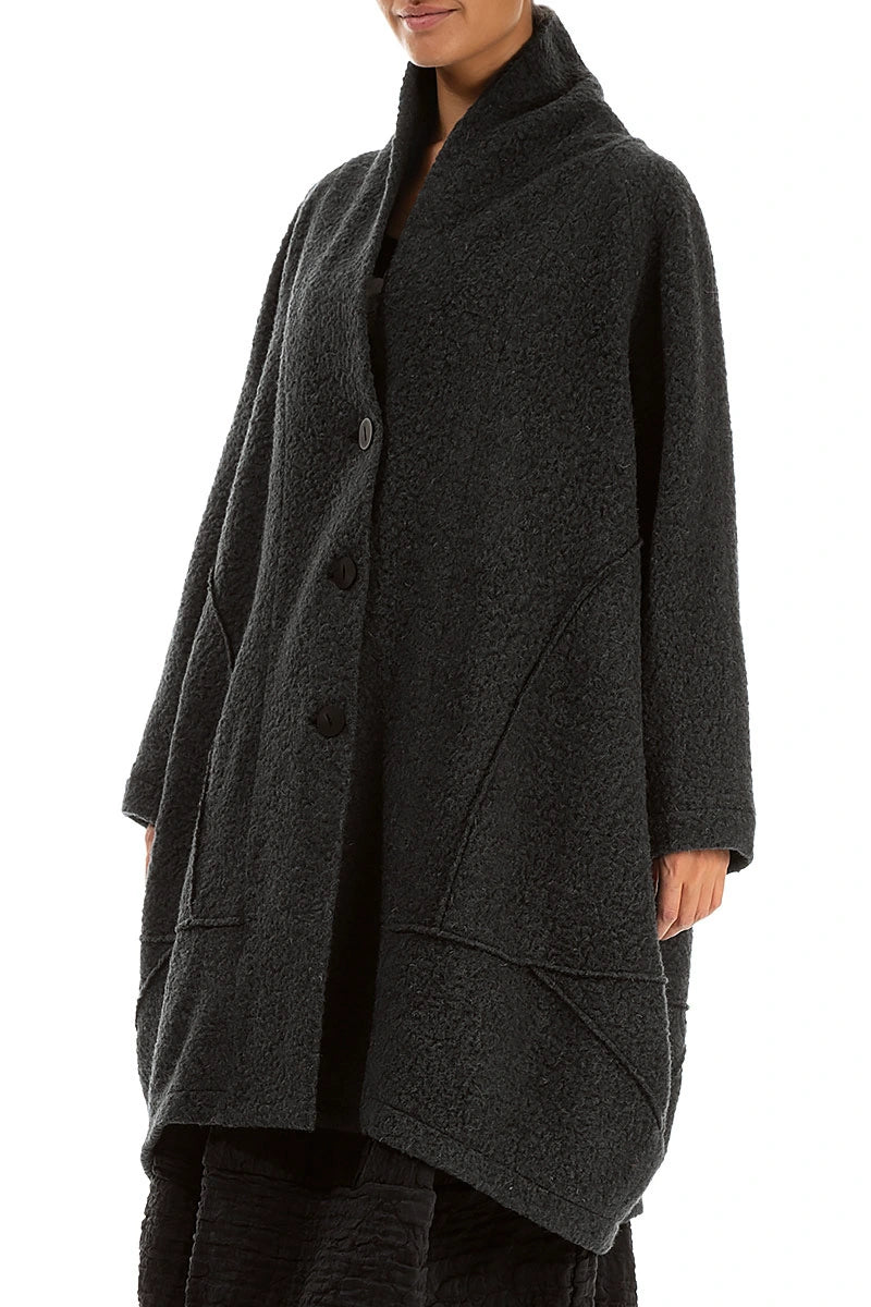 Balloon Dark Grey Plush Wool Cotton Coat 3