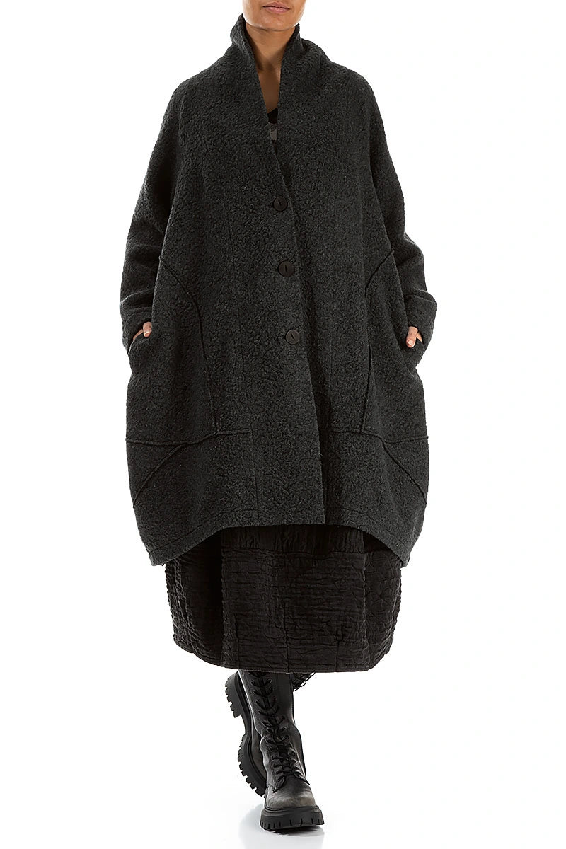 Balloon Dark Grey Plush Wool Cotton Coat 4
