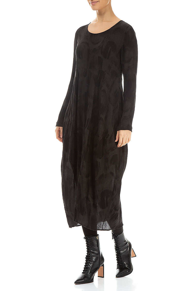Balloon Forest Brown Paintwave Silk Viscose Dress 3
