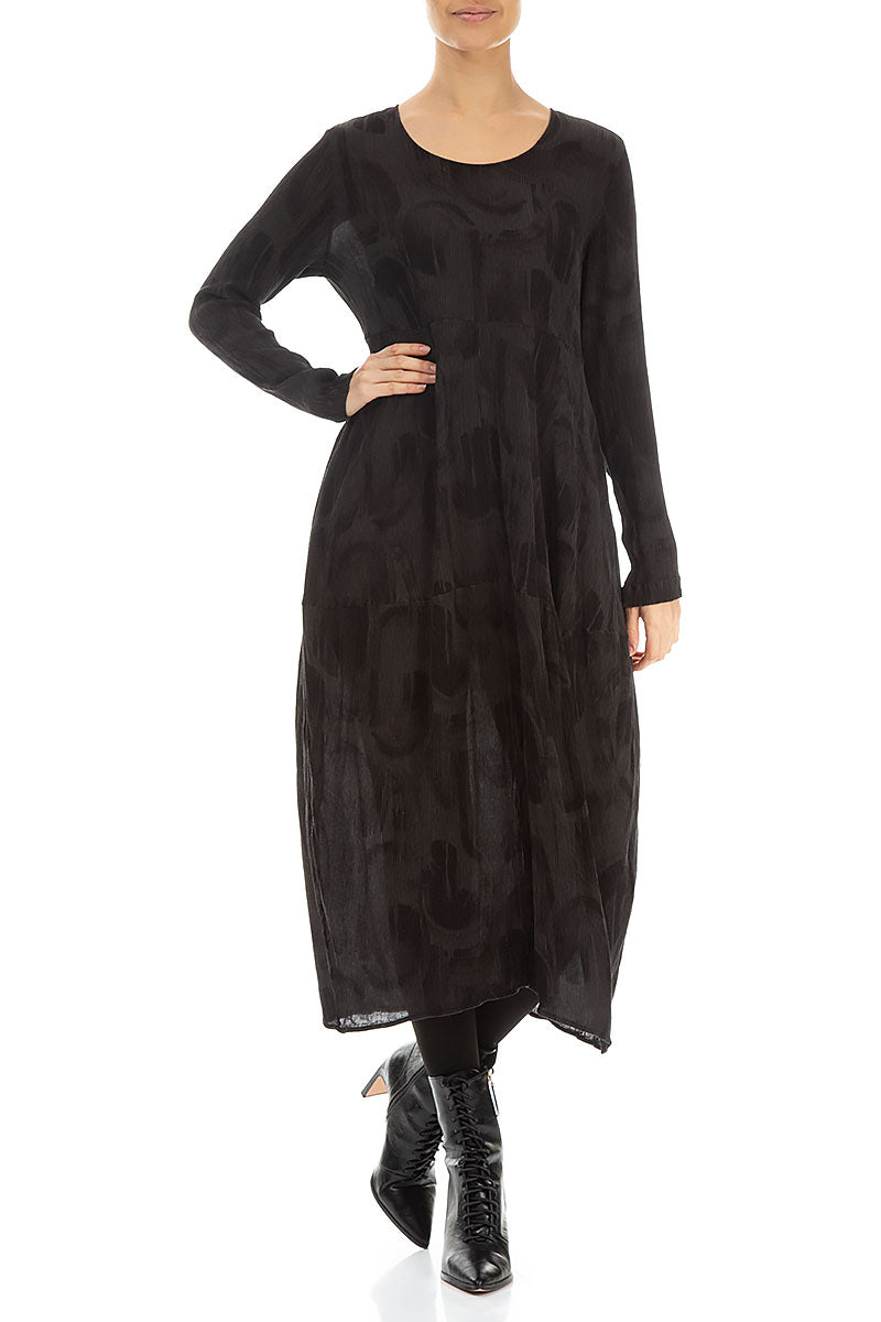 Balloon Forest Brown Paintwave Silk Viscose Dress 4