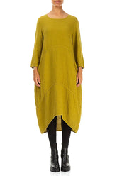 Balloon Golden Lime Textured Linen Dress 1
