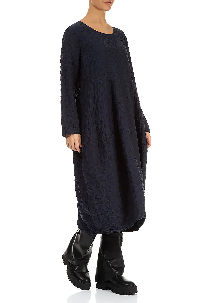 Balloon Graphite Blue Pleated Silk Bamboo Dress 3
