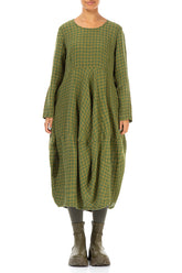 Balloon Green Check Linen Dress 1