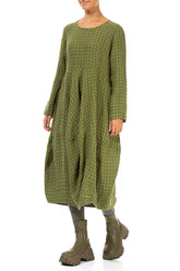Balloon Green Check Linen Dress 3
