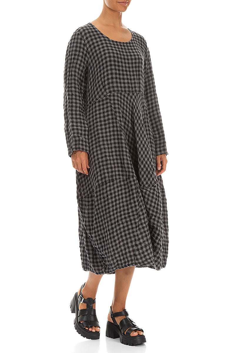 Balloon Grey Check Linen Dress 4