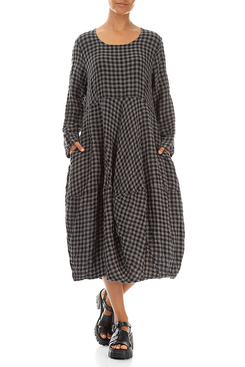Balloon Grey Check Linen Dress 3