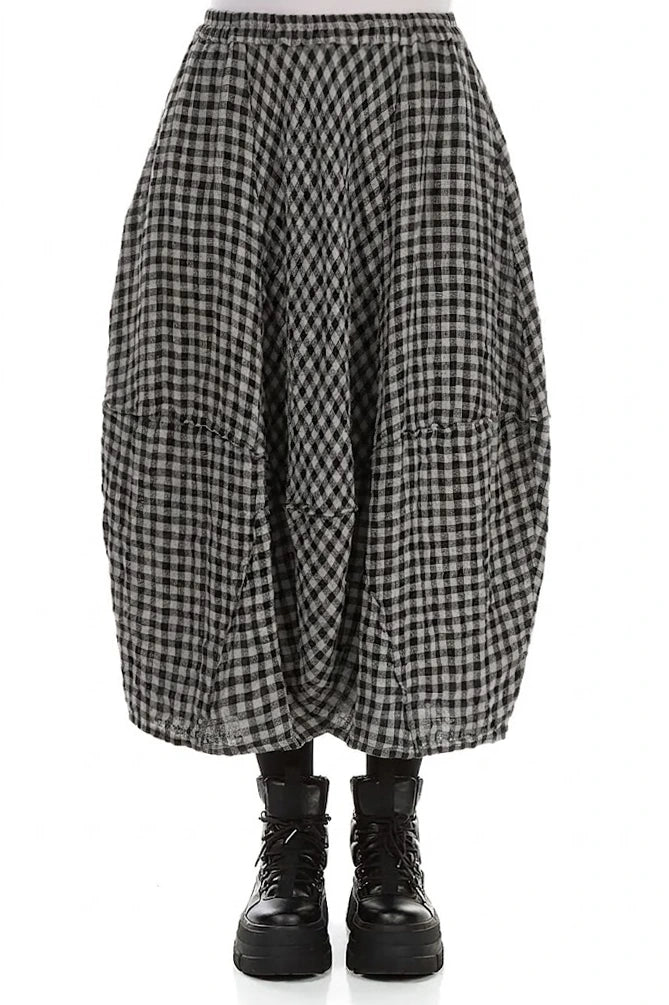 Balloon Grey Check Linen Skirt