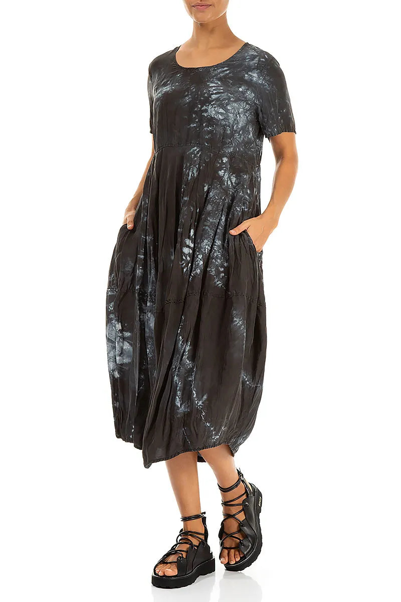 Balloon Liquid Charcoal Crumpled Silk Dress