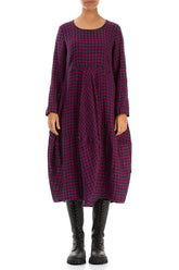 Balloon Magenta Check Linen Dress 1