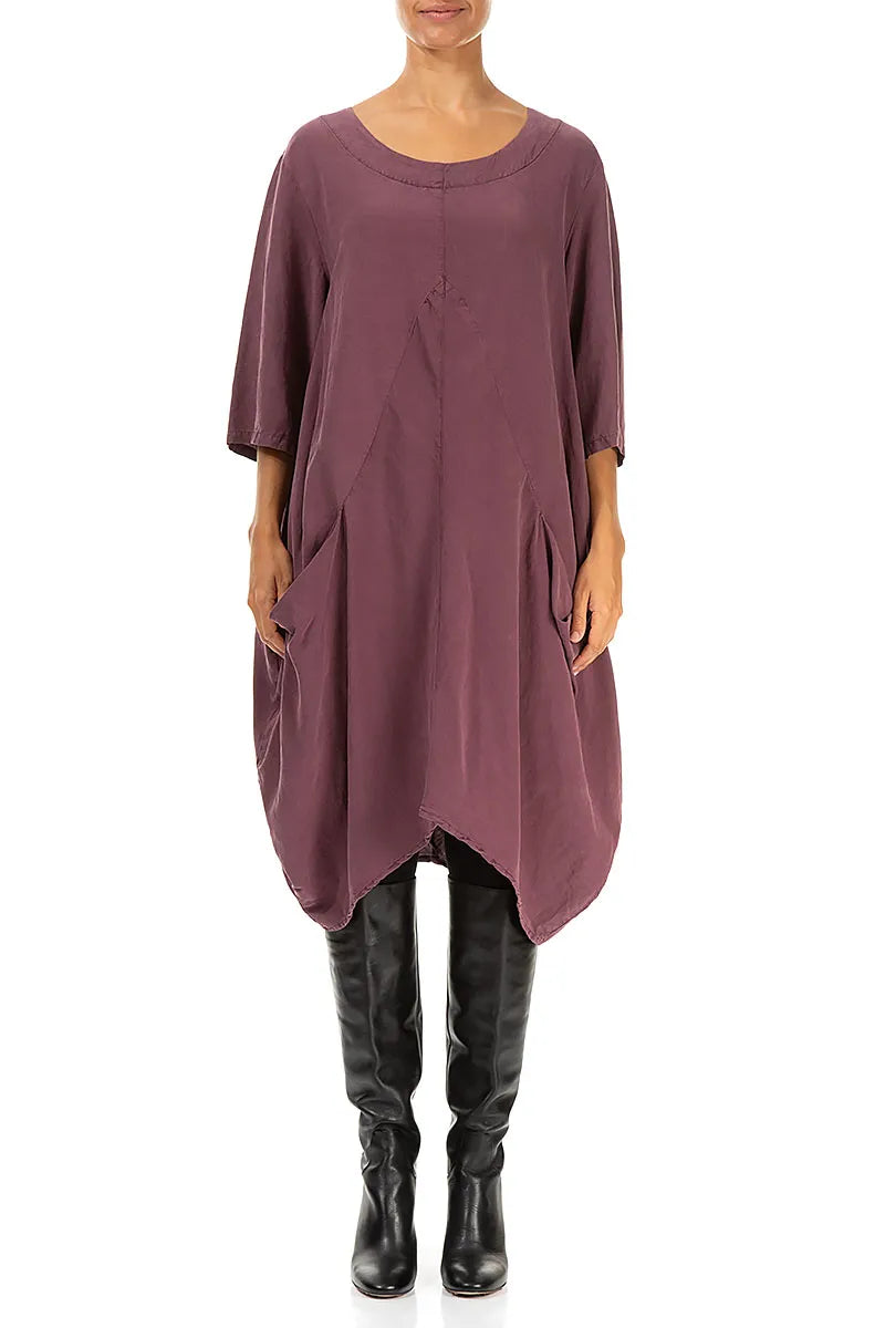 Robe tunique en soie et lin bordeaux Balloon
