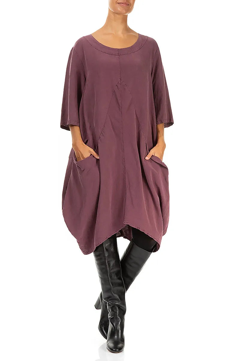 Robe tunique en soie et lin bordeaux Balloon