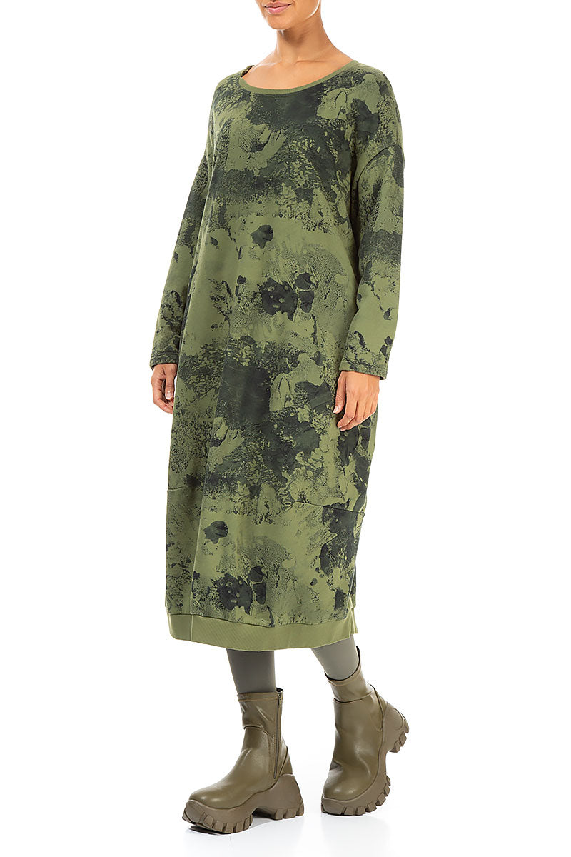 Balloon Olive Alabaster French Terry Cotton Dress 3