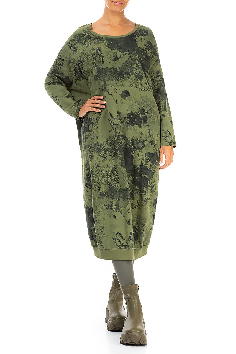 Balloon Olive Alabaster French Terry Cotton Dress 4