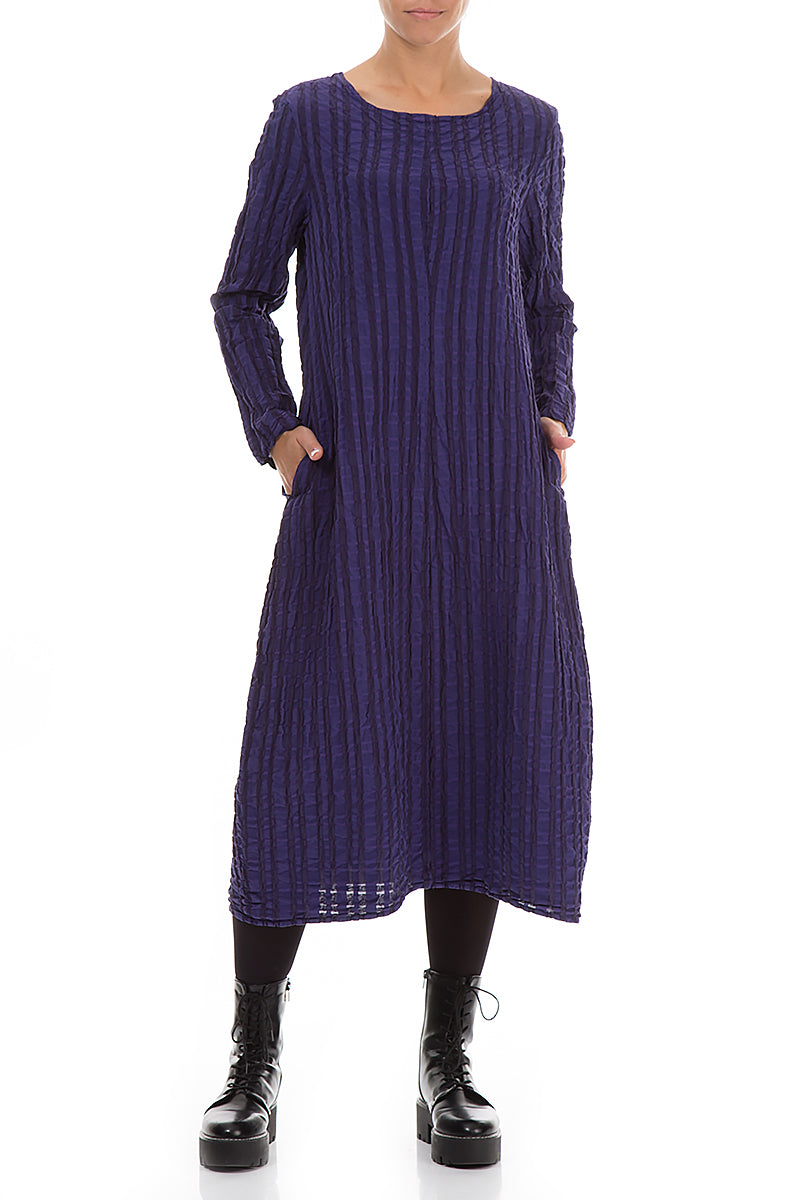 Balloon Royal Purple Checkered Linen Cotton Dress 3