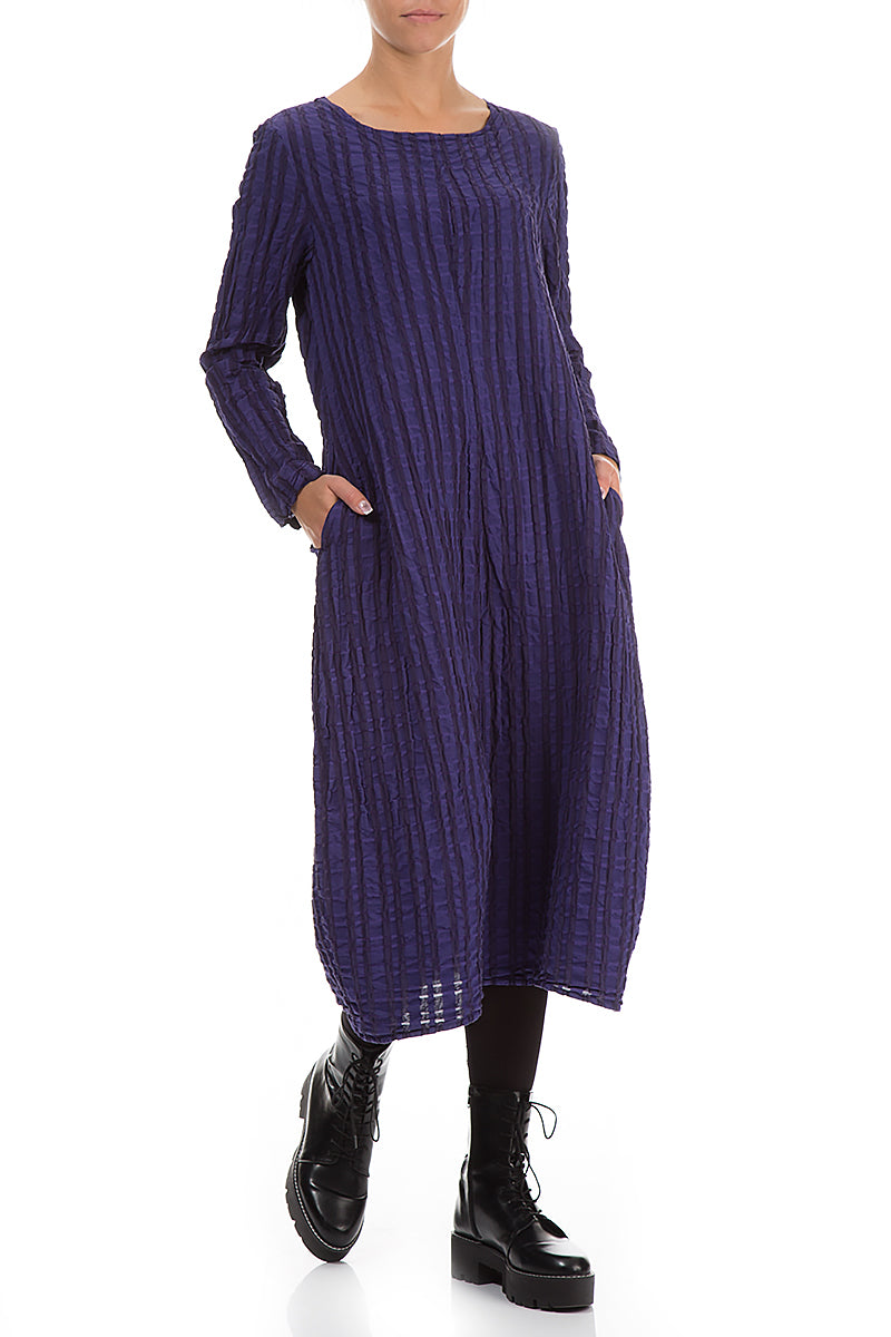 Balloon Royal Purple Checkered Linen Cotton Dress 4