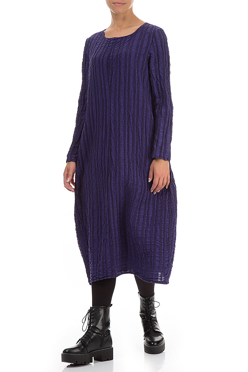 Balloon Royal Purple Checkered Linen Cotton Dress 5