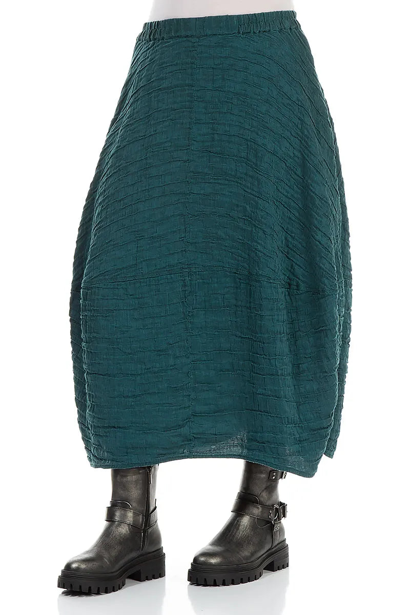 Balloon Shape Crinkled Peacock Silk Linen Skirt 3