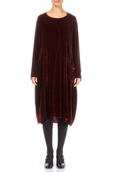 Balloon Single Pocket Dark Merlot Silk Velvet Dress 1