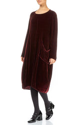 Balloon Single Pocket Dark Merlot Silk Velvet Dress 3