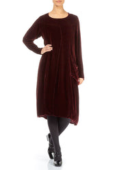 Balloon Single Pocket Dark Merlot Silk Velvet Dress 4