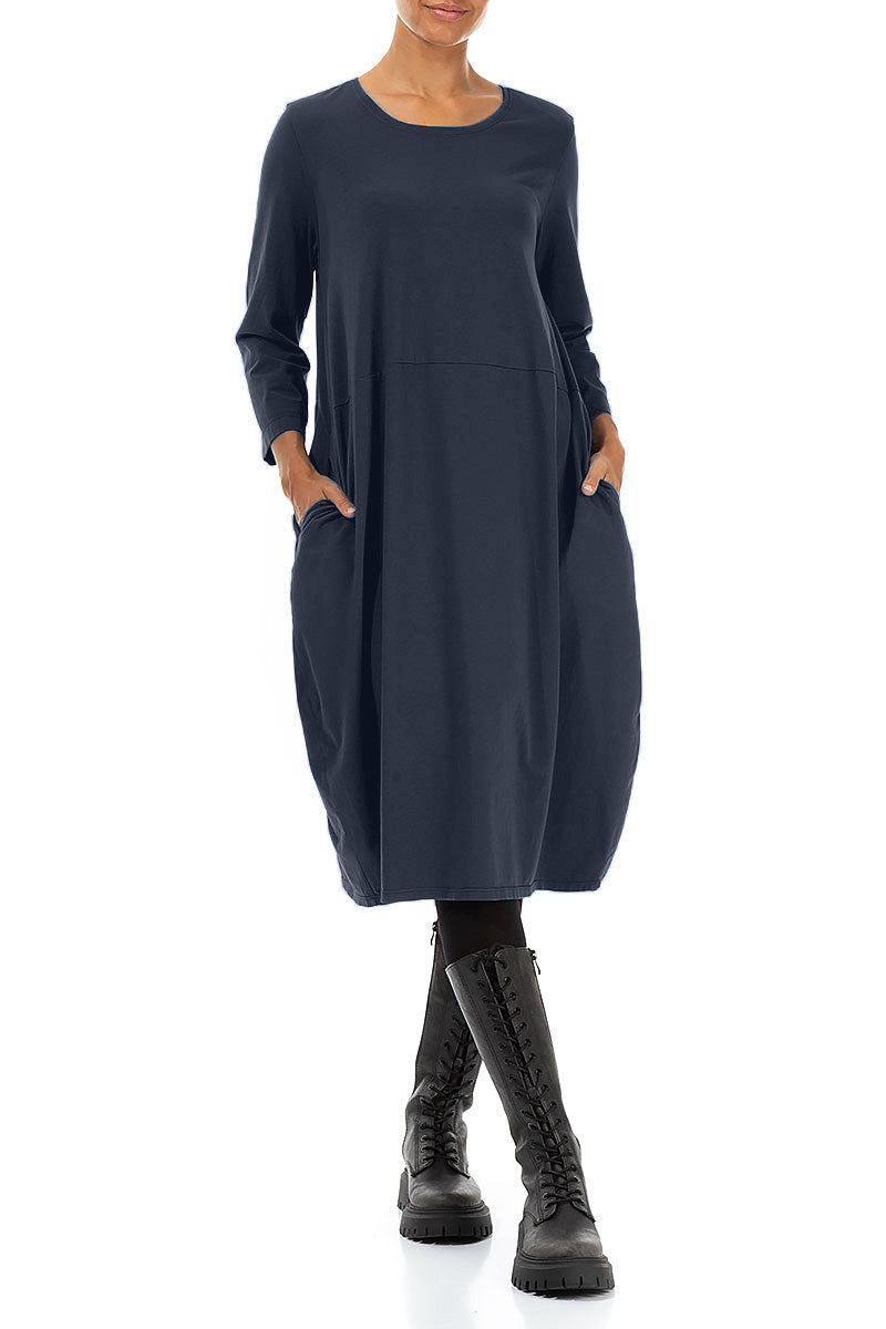 Balloon Slate Blue Cotton Dress 4