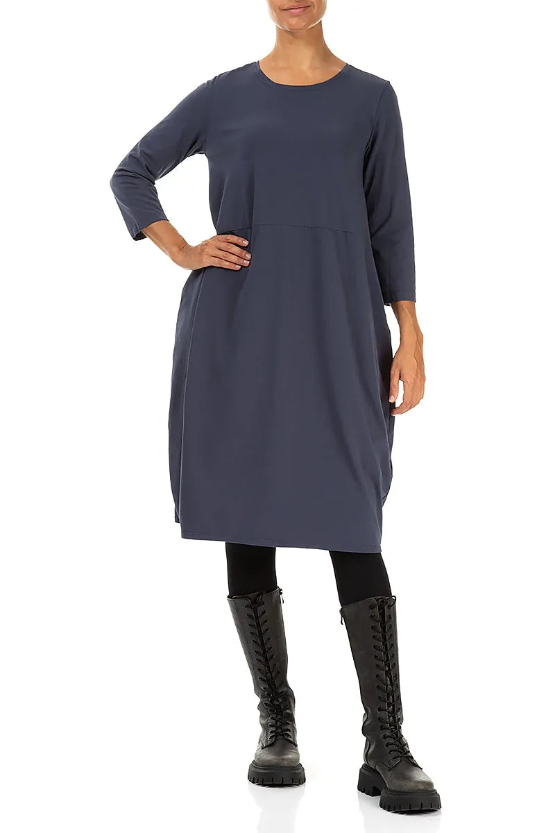 Robe ballon en coton bleu ardoise