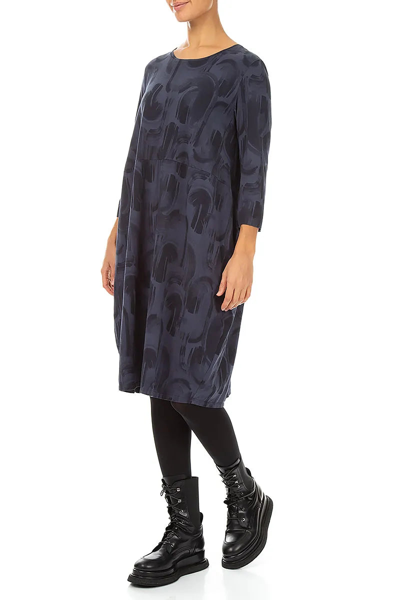 Balloon Slate Blue Paintwave Cotton Dress 3