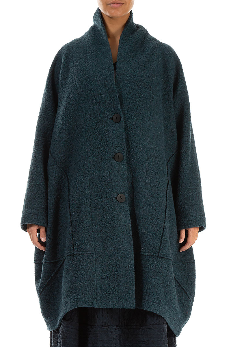 Balloon Teal Plush Wool Cotton Coat 1