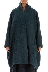 Balloon Teal Plush Wool Cotton Coat 1