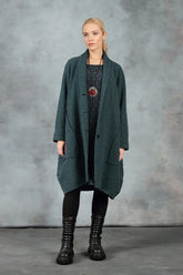 Balloon Teal Plush Wool Cotton Coat 7