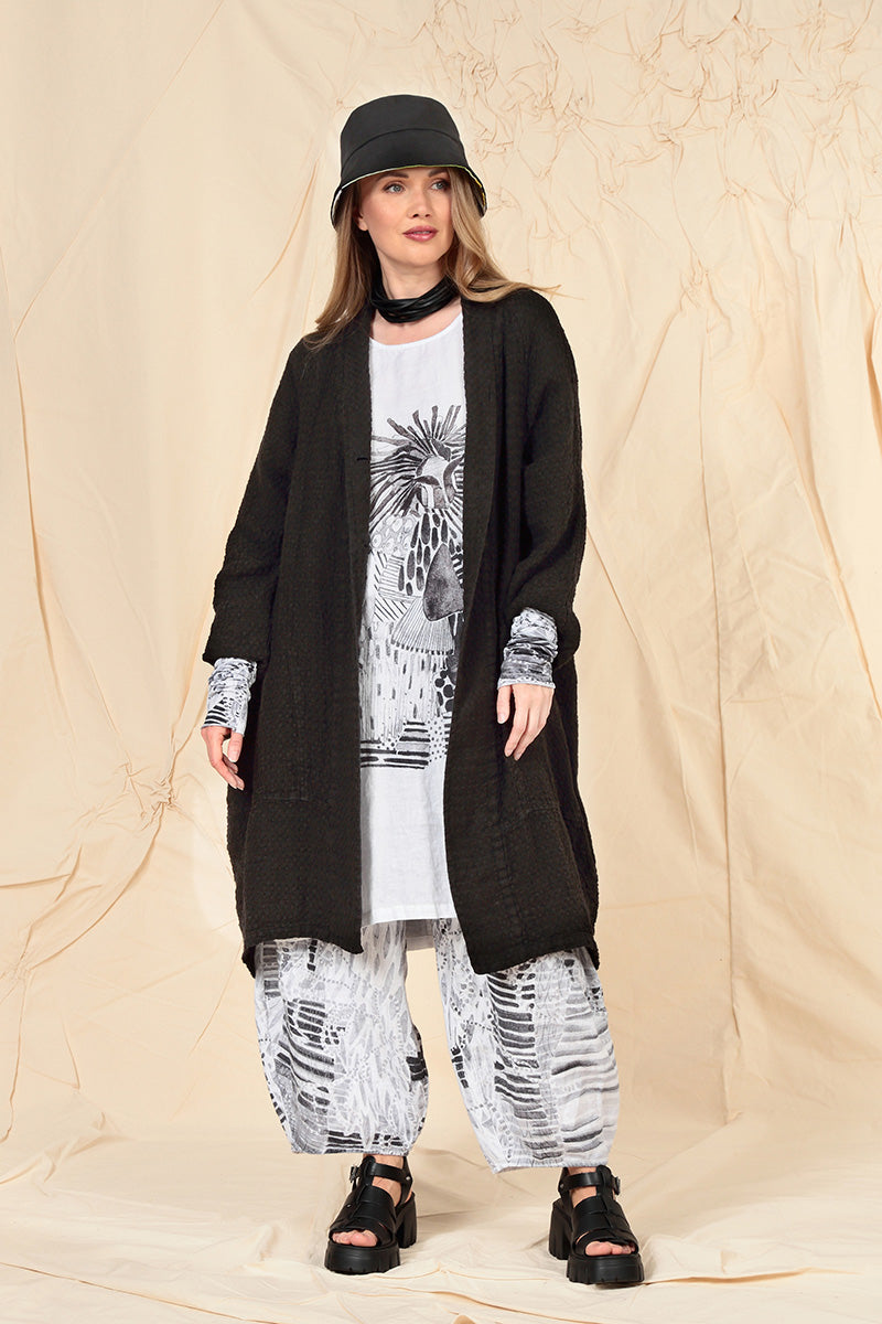 Balloon Textured Black Linen Jacket 6