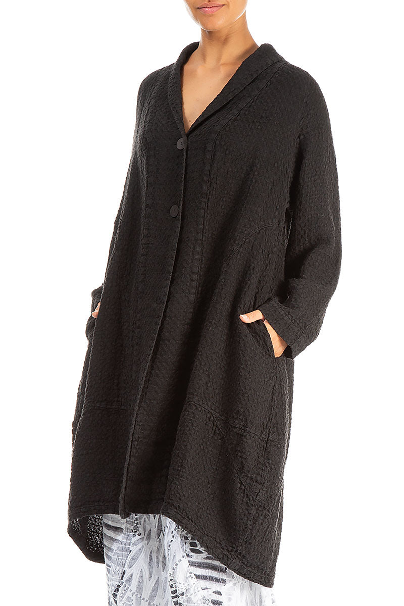 Balloon Textured Black Linen Jacket 3
