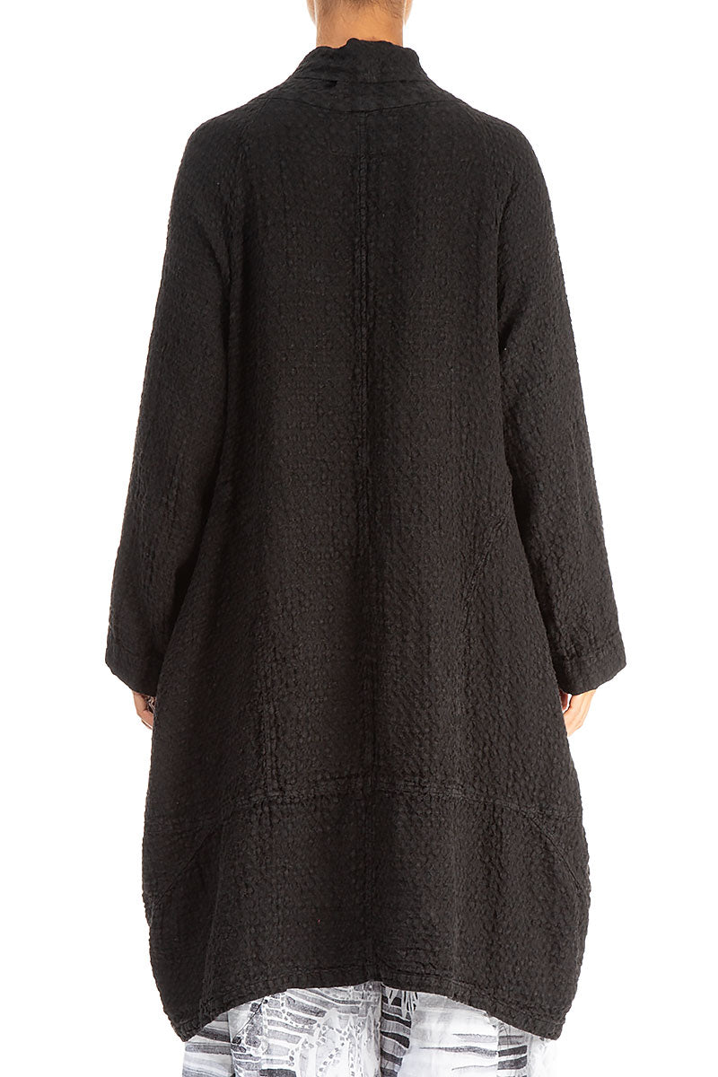 Balloon Textured Black Linen Jacket 2