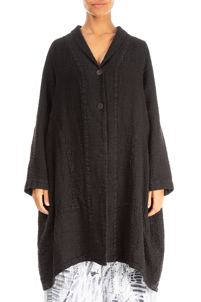Balloon Textured Black Linen Jacket 1