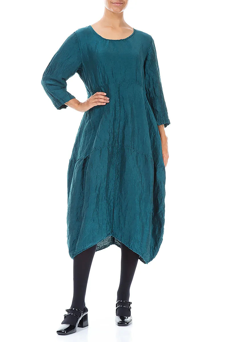 Robe en lin et soie à texture ballon et motif paon