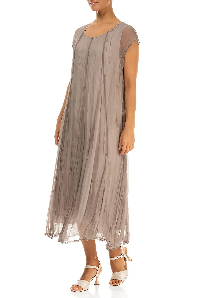 Beige Crumpled Silk Chiffon Dress 3