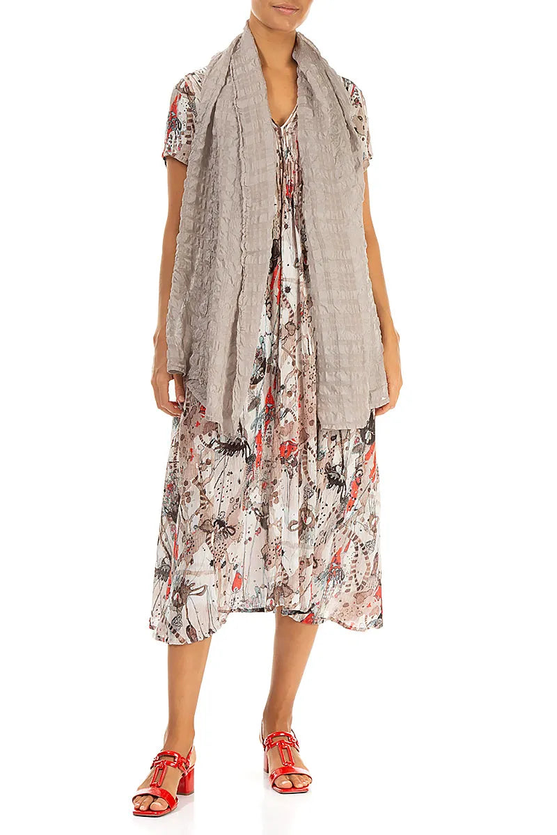 Beige Light Textured Silk Scarf 2