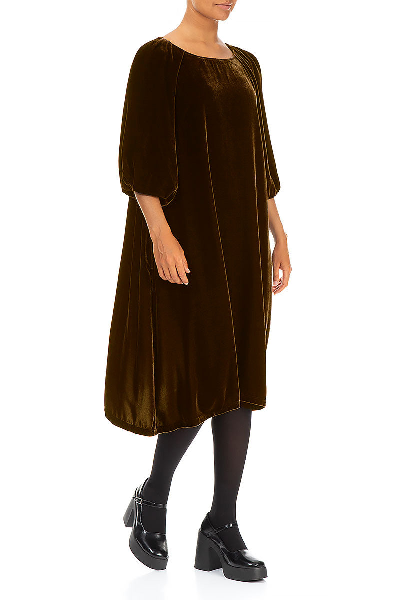Bishop Sleeves Aged Copper Silk Velvet Dress
