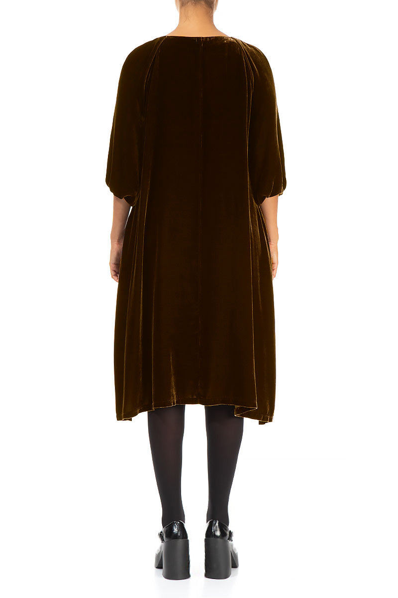 Bishop Sleeves Aged Copper Silk Velvet Dress