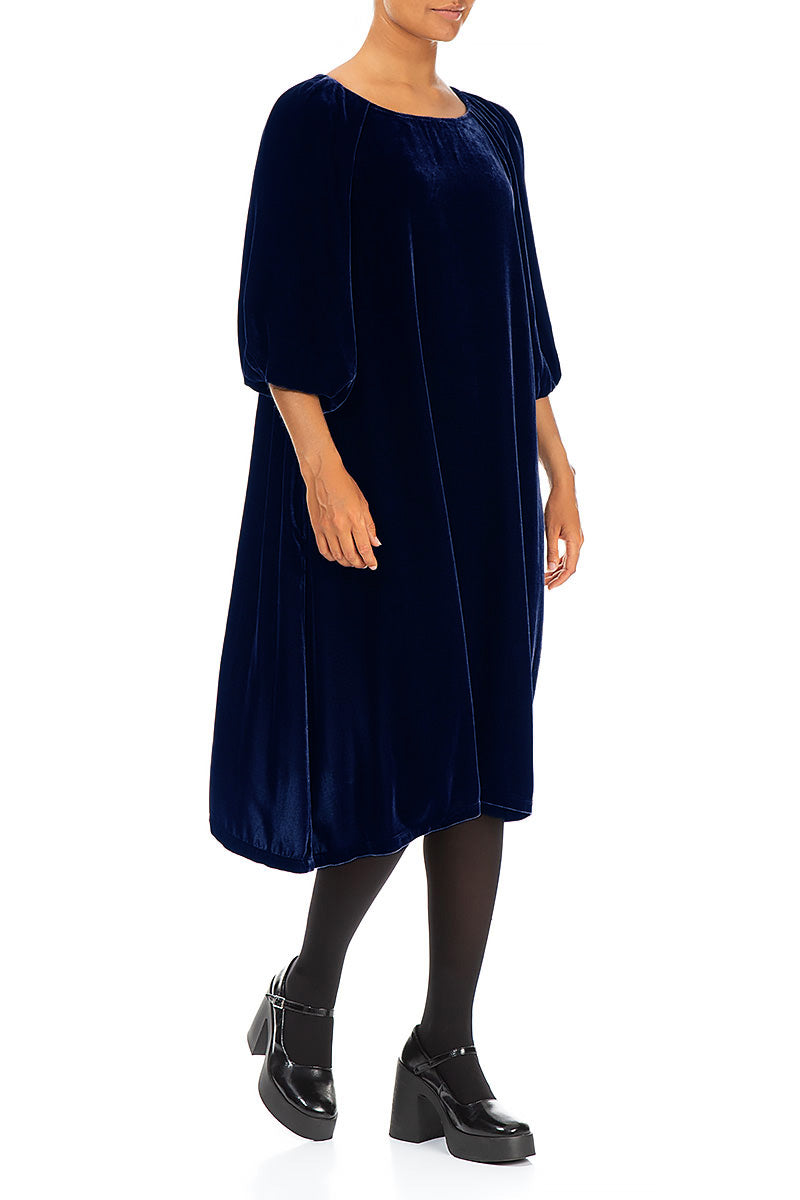 Bishop Sleeves Royal Blue Silk Velvet Dress