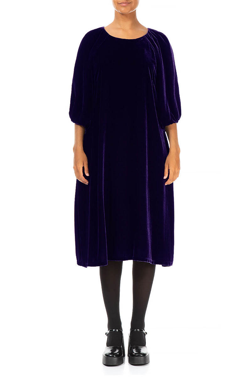 Bishop Sleeves Royal Purple Silk Velvet Dress