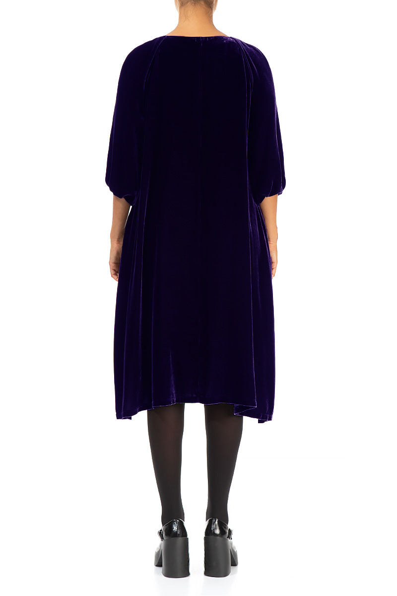 Bishop Sleeves Royal Purple Silk Velvet Dress