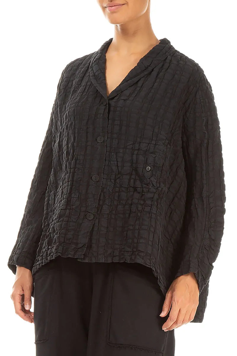 Black Checkered Linen Cotton Jacket 3