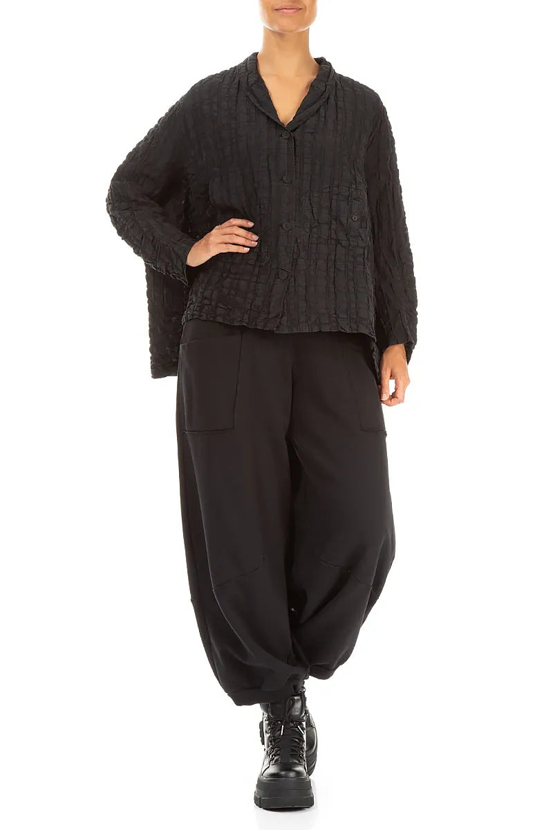 Black Checkered Linen Cotton Jacket 4