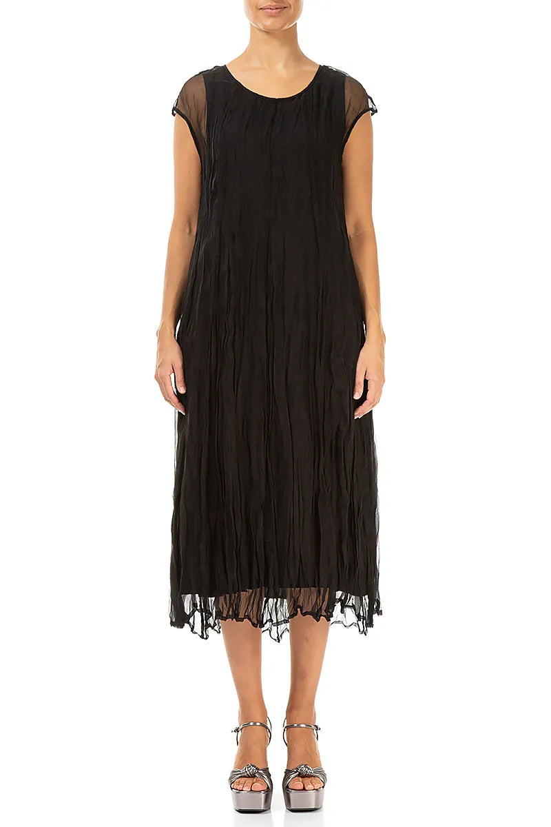 Black Crumpled Silk Chiffon Dress 1