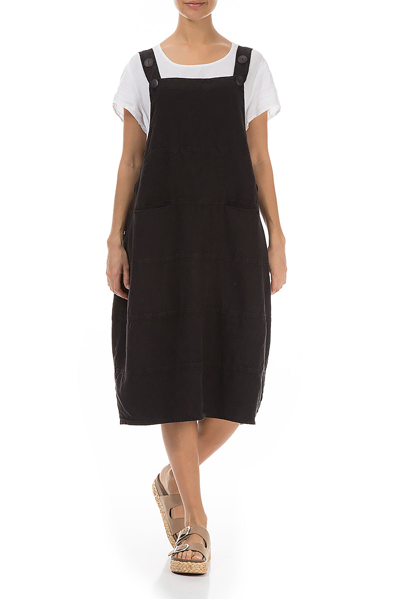 Black Linen Dungaree Dress 5