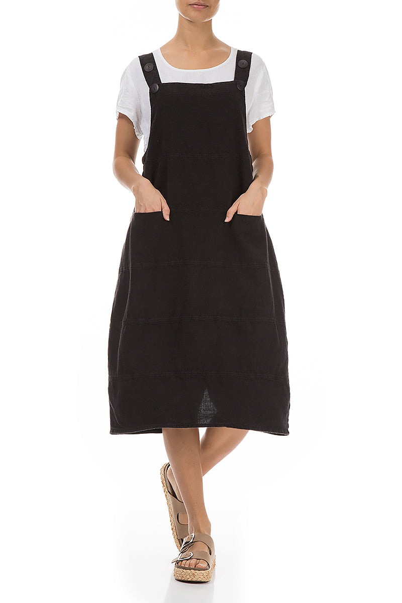 Black Linen Dungaree Dress 3