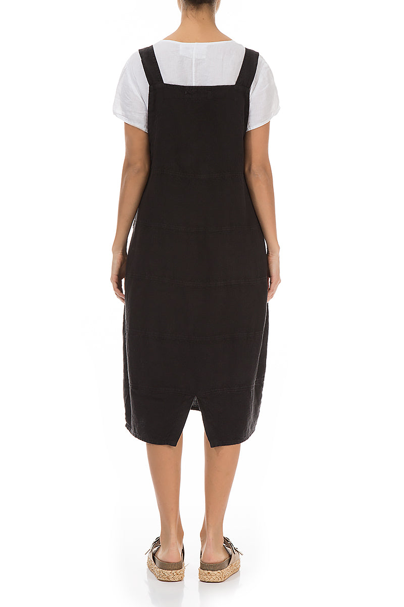 Black Linen Dungaree Dress 2